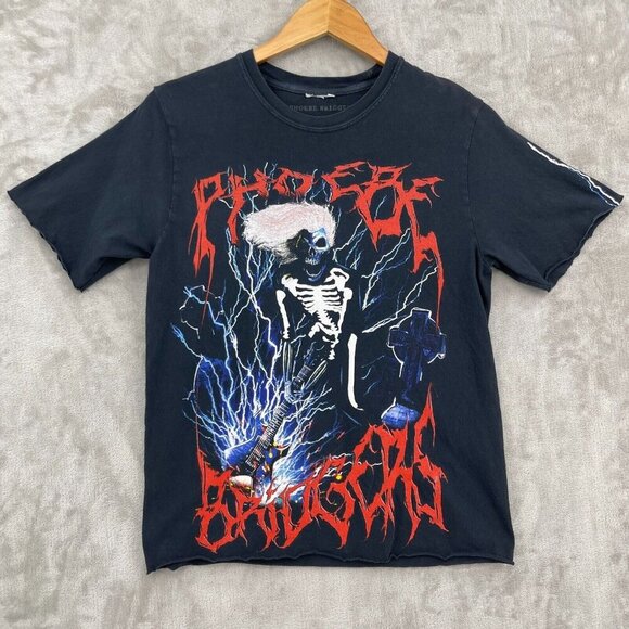 Phoebe Bridgers Cut Off Skeleton Punisher Skull Lightning Graphic Tee - Picture 1 of 9